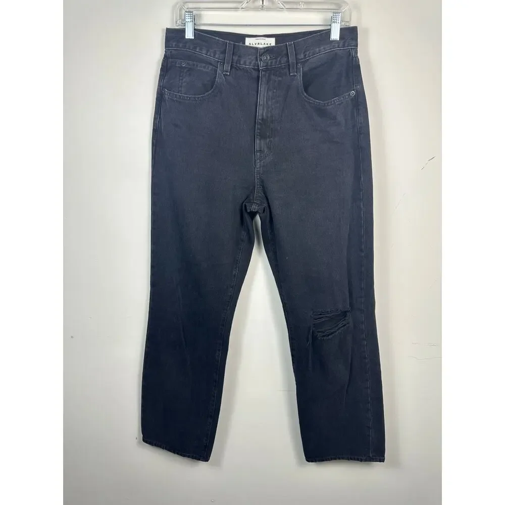 SLVRLAKE London Crop In Long Gone Black Wash Distressed Straight Size 30 EUC